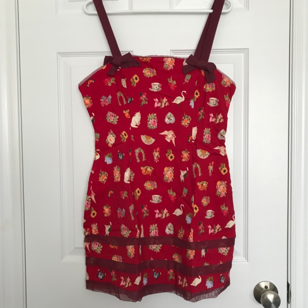 NWT Kimchi Blue Lyla Bow Detail Mini Dress Bow L Black Red Urban Outfitters